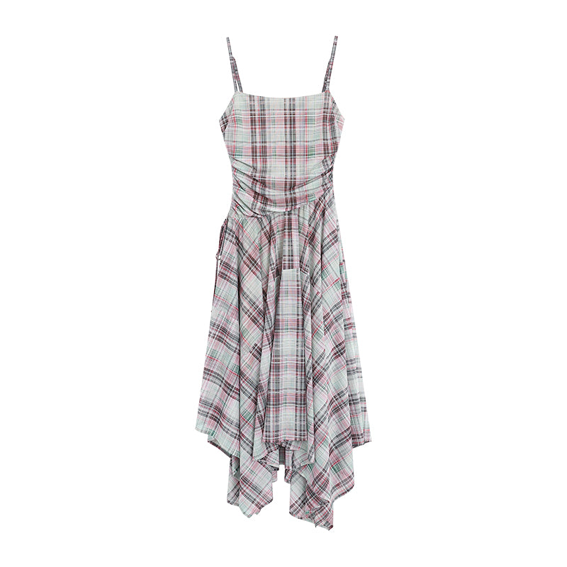 Plaid Mesh Camisole Dress With Adjustable Straps