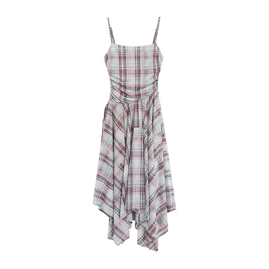 Plaid Mesh Camisole Dress With Adjustable Straps