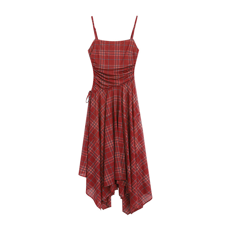 Plaid Mesh Camisole Dress With Adjustable Straps