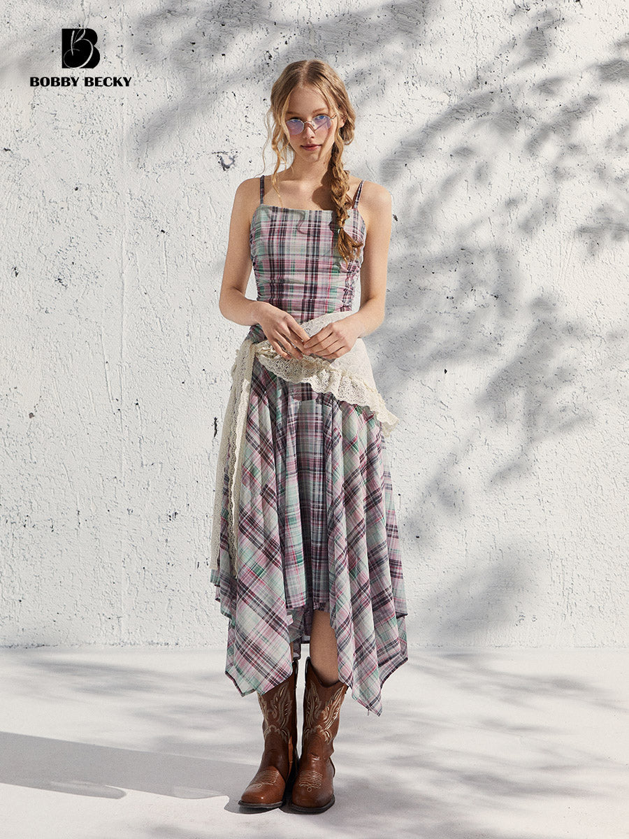 Plaid Mesh Camisole Dress With Adjustable Straps