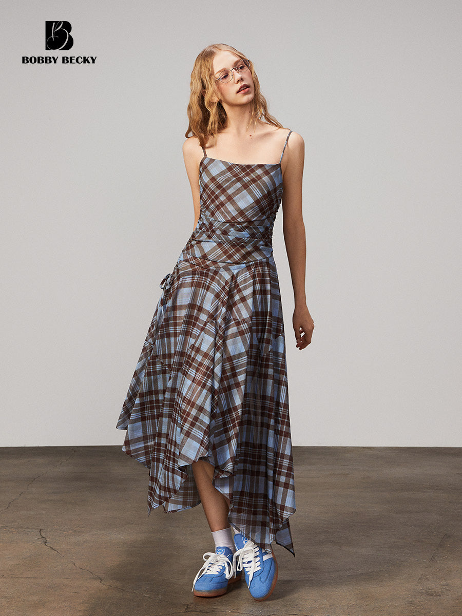 Plaid Mesh Camisole Dress With Adjustable Straps
