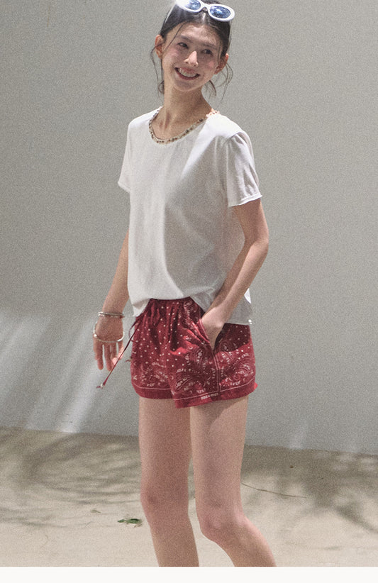 Paisley Print Drawstring Shorts