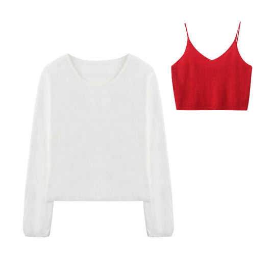 Knit Cami And Sheer T-Shirt Layered Set