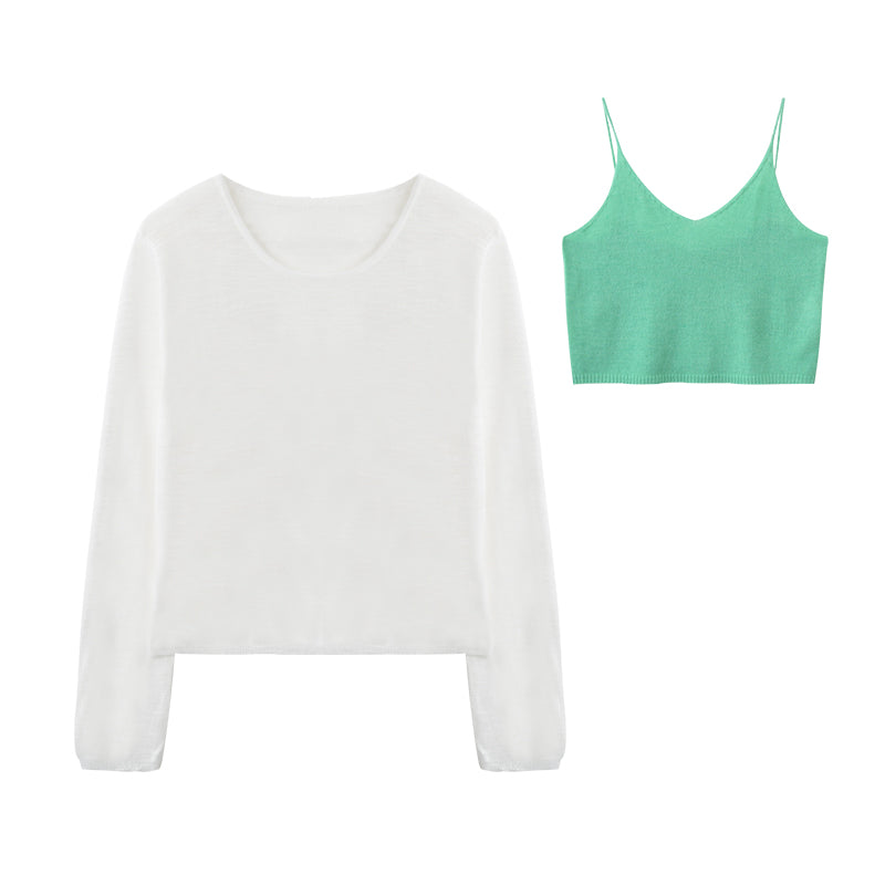 Knit Cami And Sheer T-Shirt Layered Set