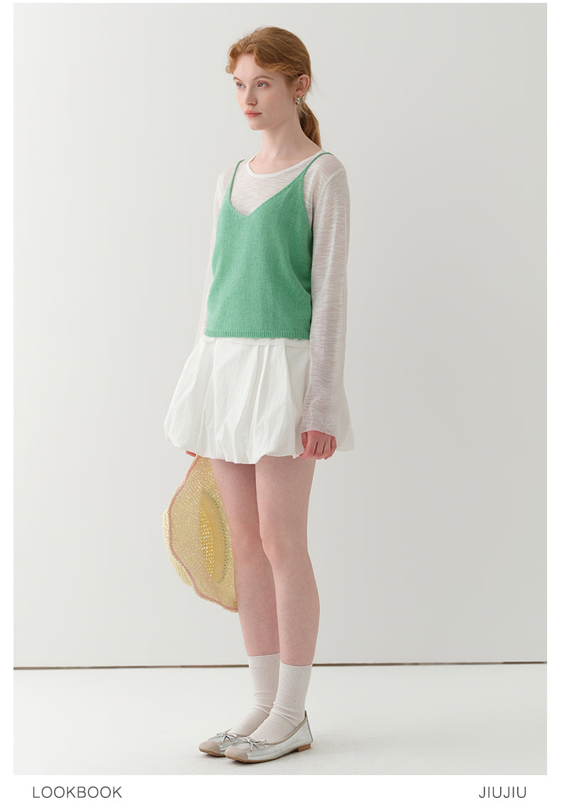 Knit Cami And Sheer T-Shirt Layered Set