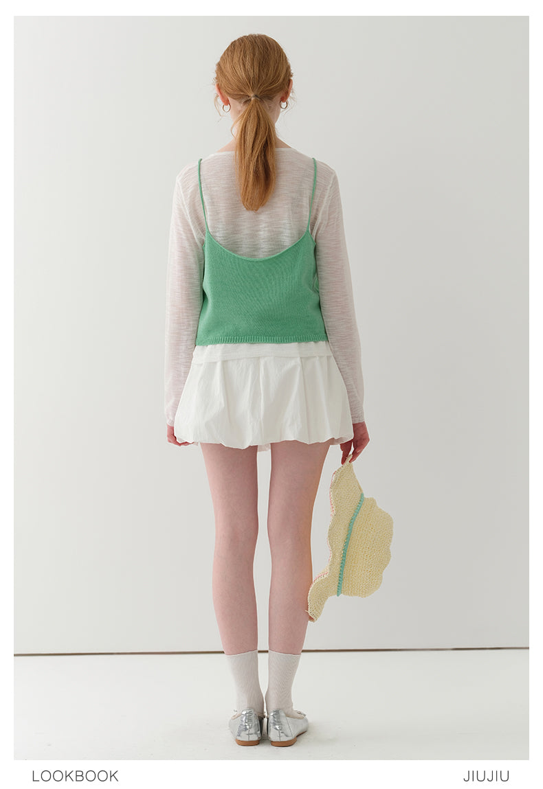 Knit Cami And Sheer T-Shirt Layered Set