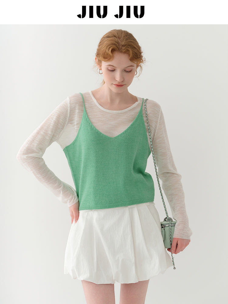 Knit Cami And Sheer T-Shirt Layered Set