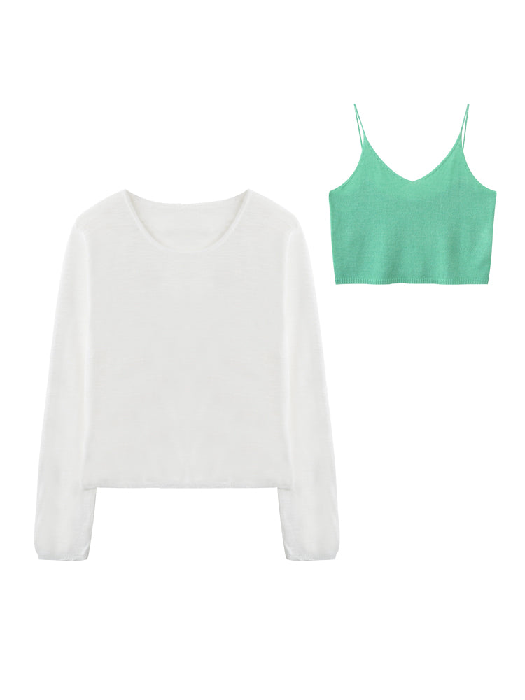 Knit Cami And Sheer T-Shirt Layered Set