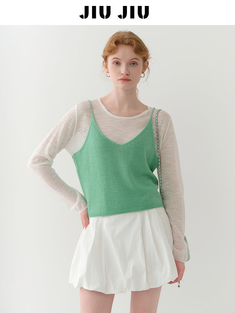 Knit Cami And Sheer T-Shirt Layered Set