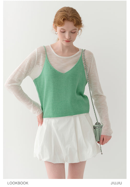 Knit Cami And Sheer T-Shirt Layered Set