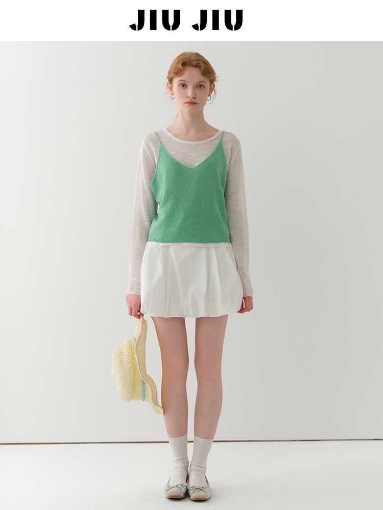 Knit Cami And Sheer T-Shirt Layered Set