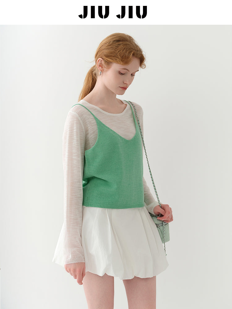 Knit Cami And Sheer T-Shirt Layered Set