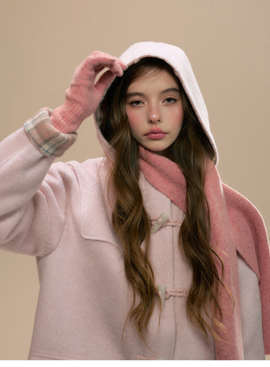 100% Wool Melange Ribbed Knit Scarf And Gloves