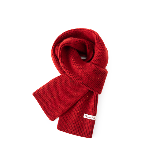 100% Wool Melange Ribbed Knit Scarf And Gloves