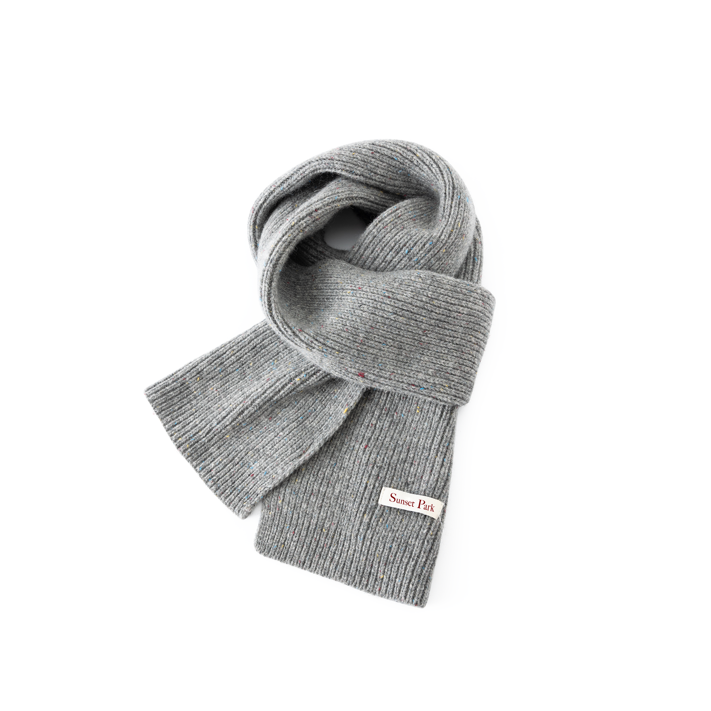 100% Wool Melange Ribbed Knit Scarf And Gloves