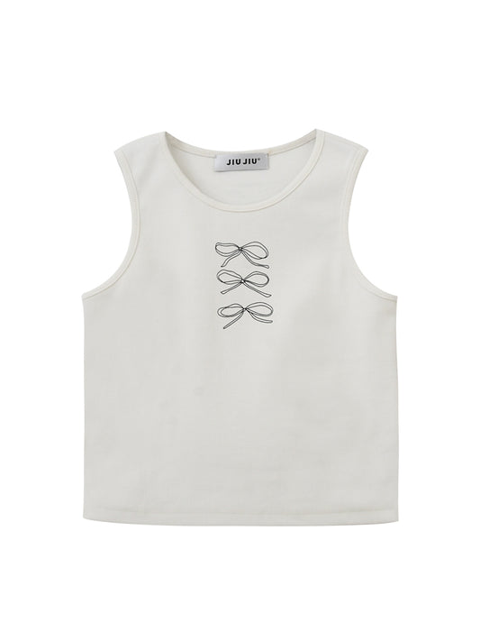 Bow Print Ribbed Sleeveless Top