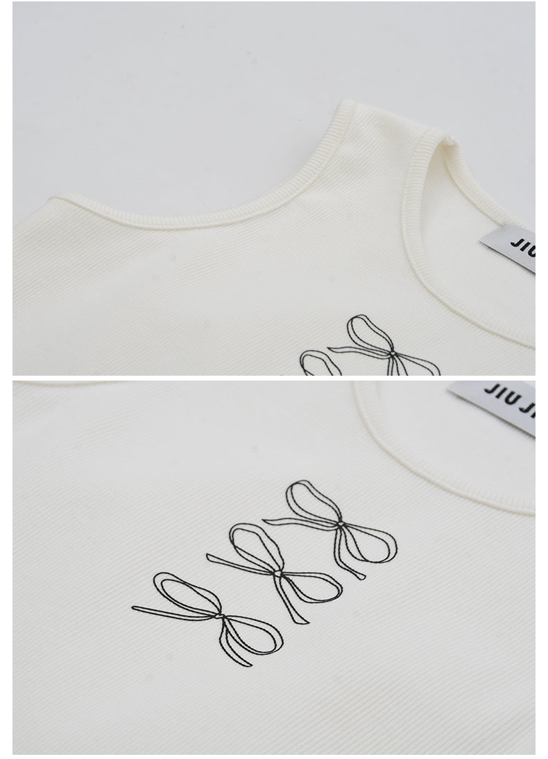 Bow Print Ribbed Sleeveless Top