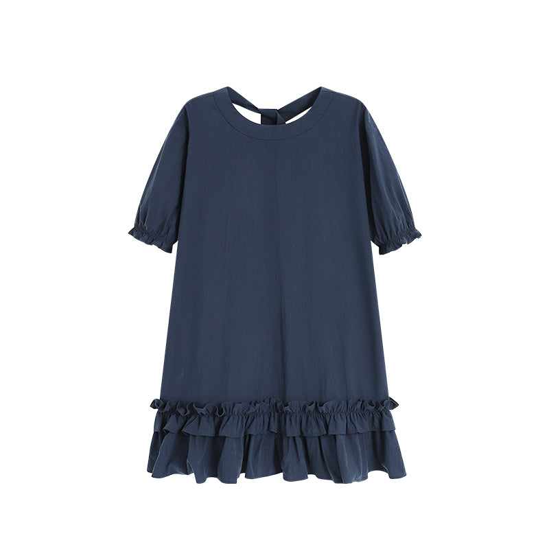 Puff Sleeve Ruffled Hem Loose Dress In Natural Fabric