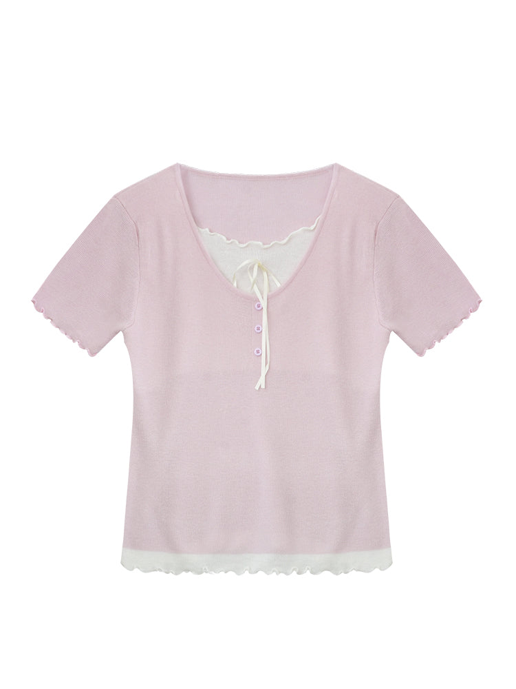 Lettuce Edge Layered Sheer Knit Top
