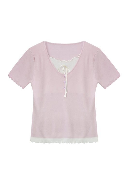 Lettuce Edge Layered Sheer Knit Top