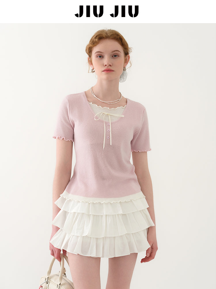 Lettuce Edge Layered Sheer Knit Top