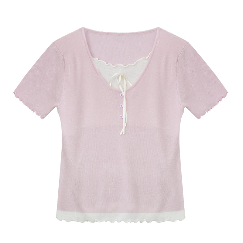 Lettuce Edge Layered Sheer Knit Top