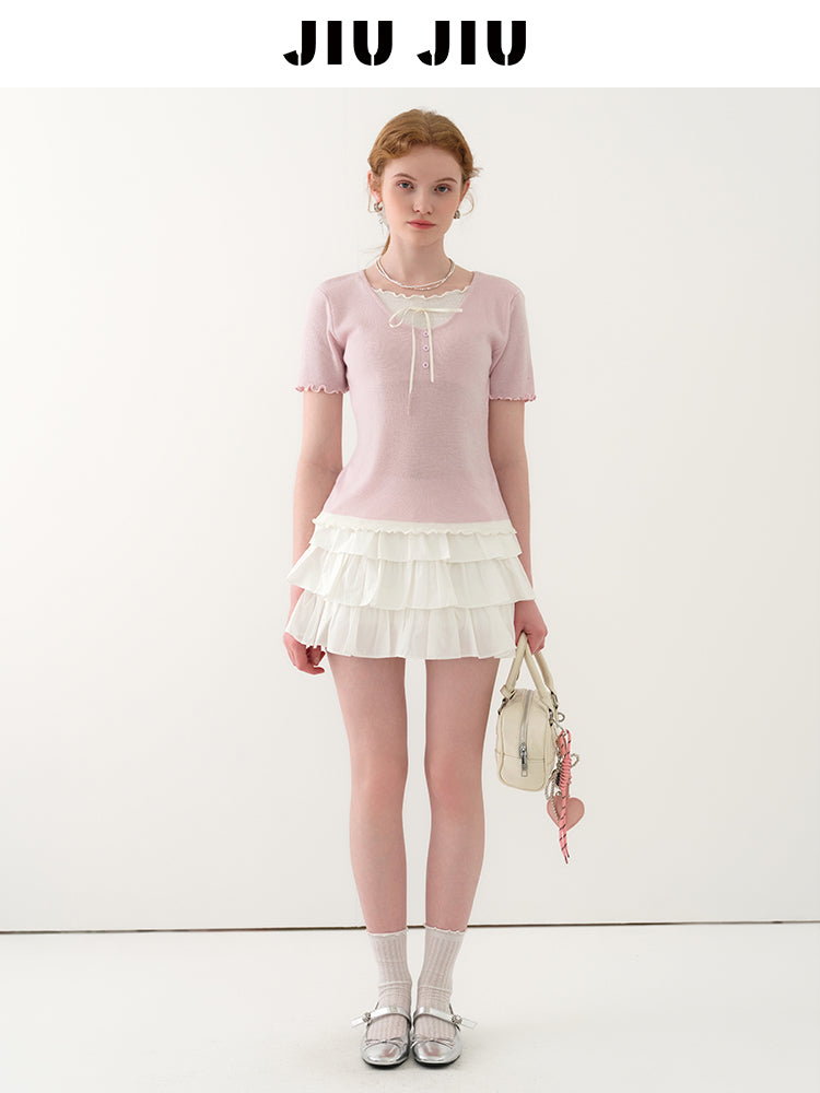 Lettuce Edge Layered Sheer Knit Top