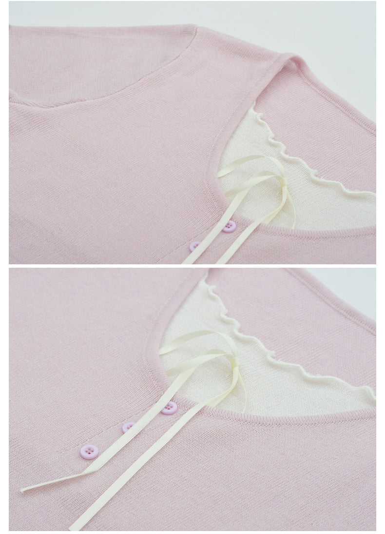 Lettuce Edge Layered Sheer Knit Top