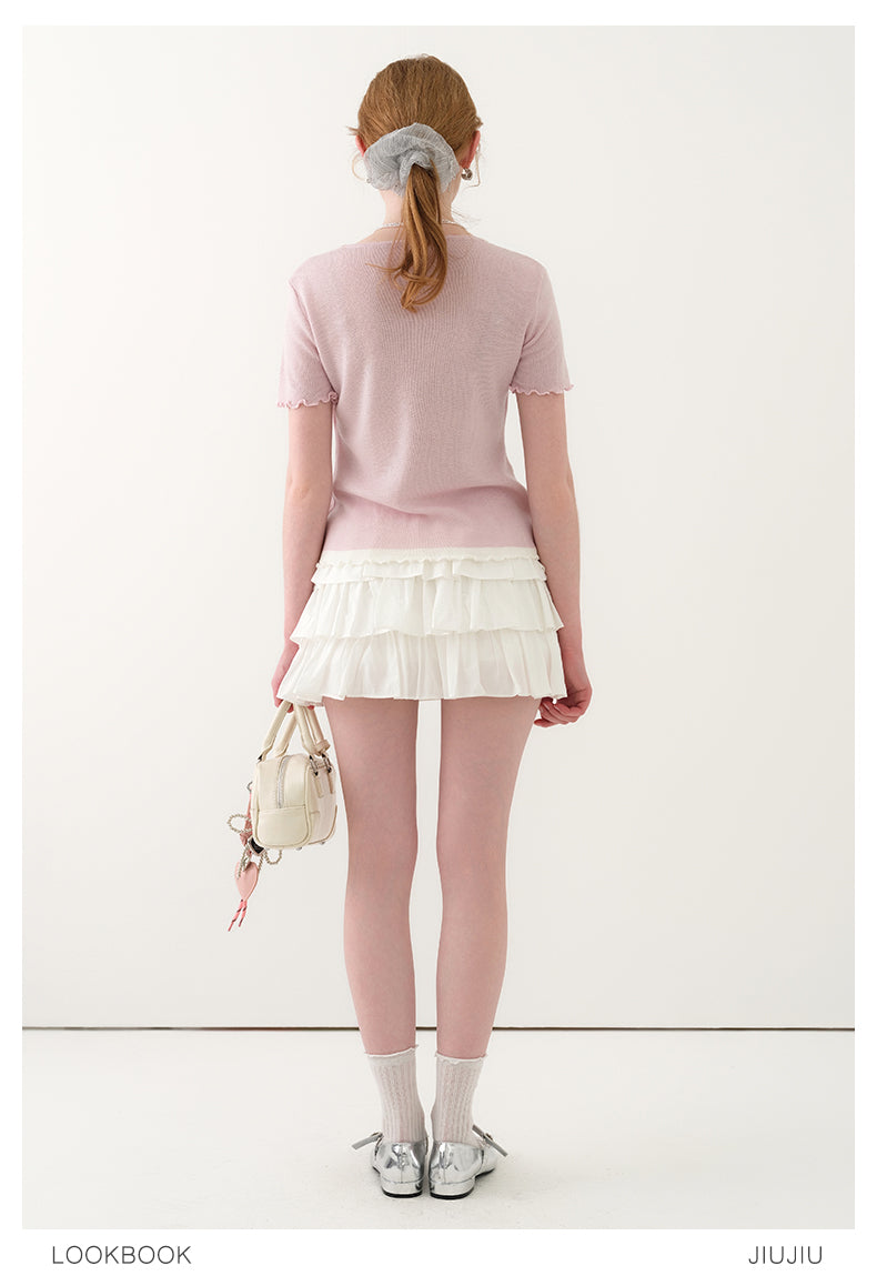 Lettuce Edge Layered Sheer Knit Top