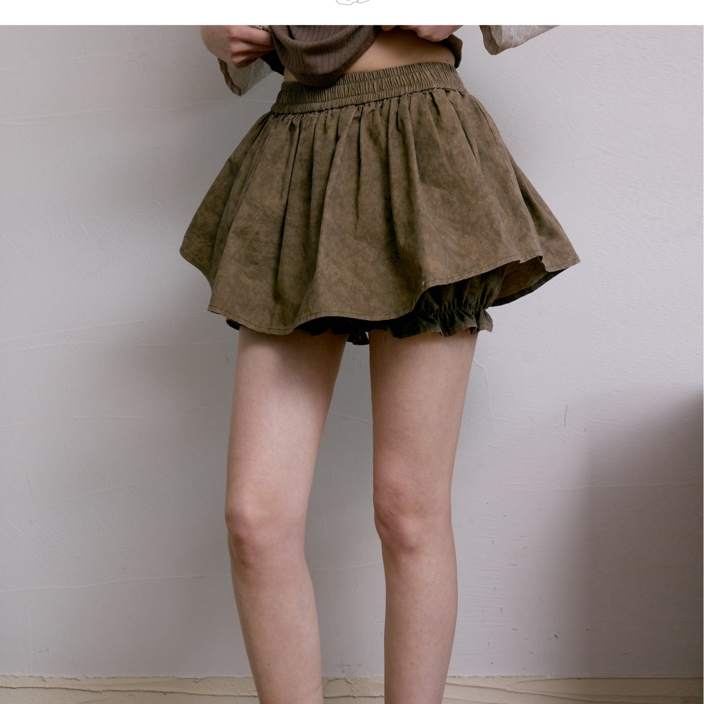 Layered Flare Skirt Pants In Washed Cotton