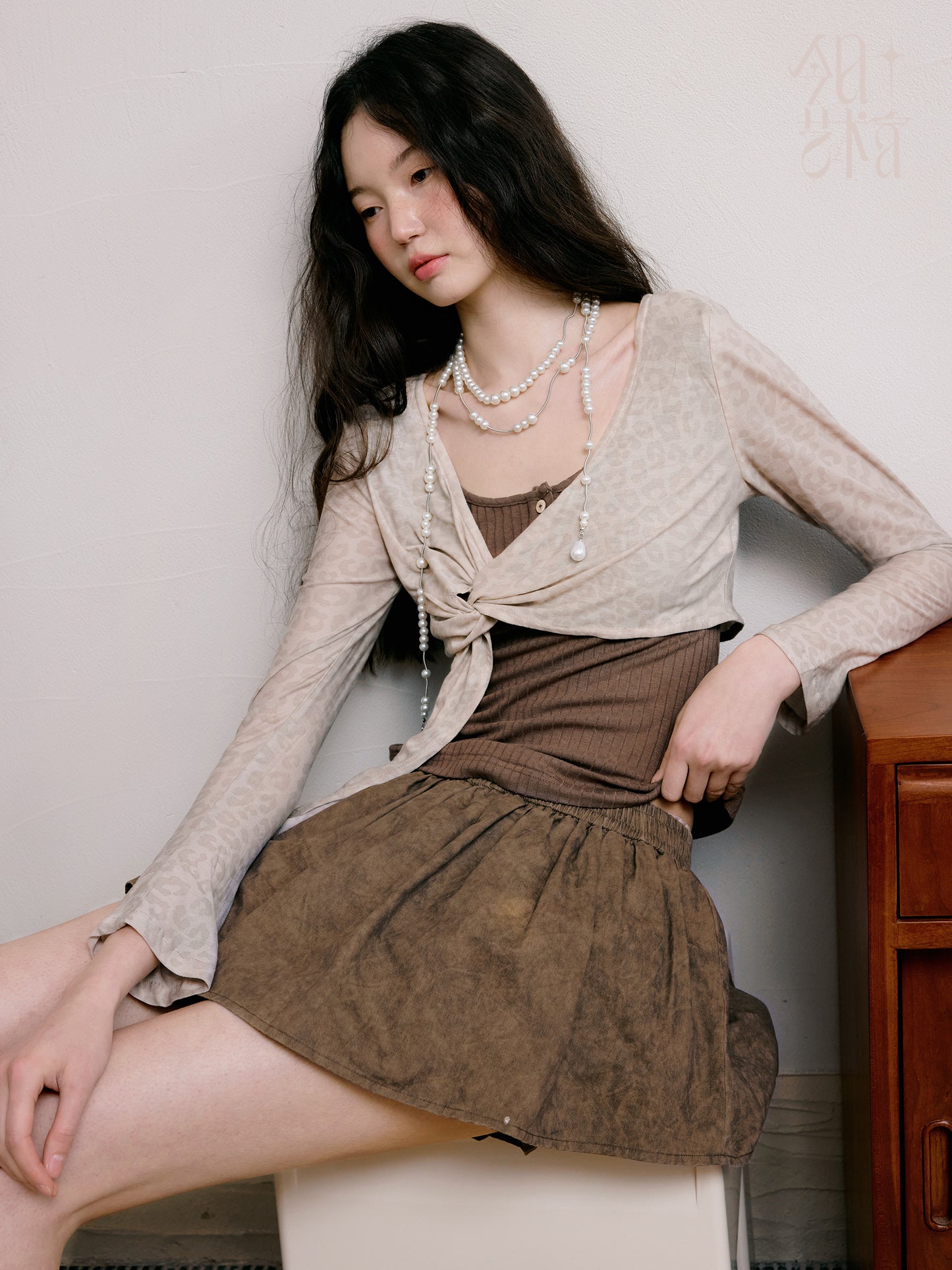Layered Flare Skirt Pants In Washed Cotton