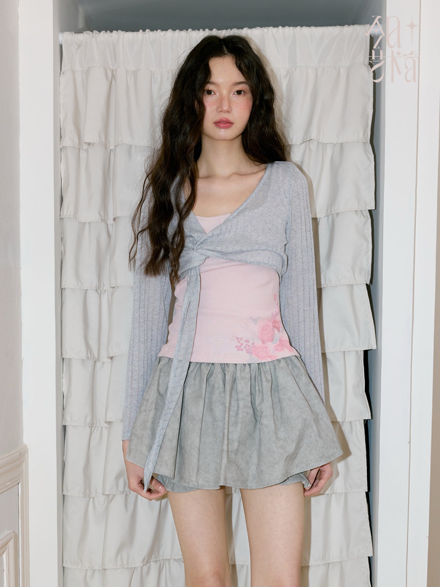 Layered Flare Skirt Pants In Washed Cotton