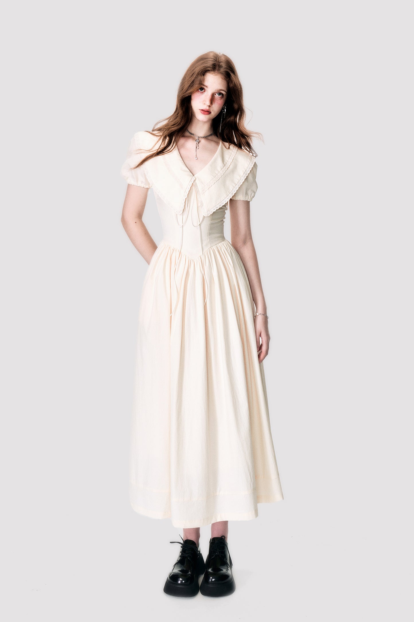 Statement Collar Puff Sleeve Dress