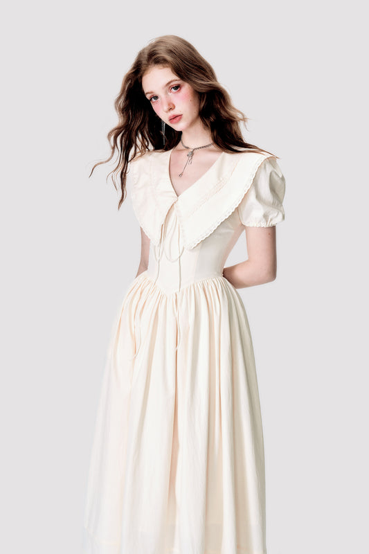 Statement Collar Puff Sleeve Dress