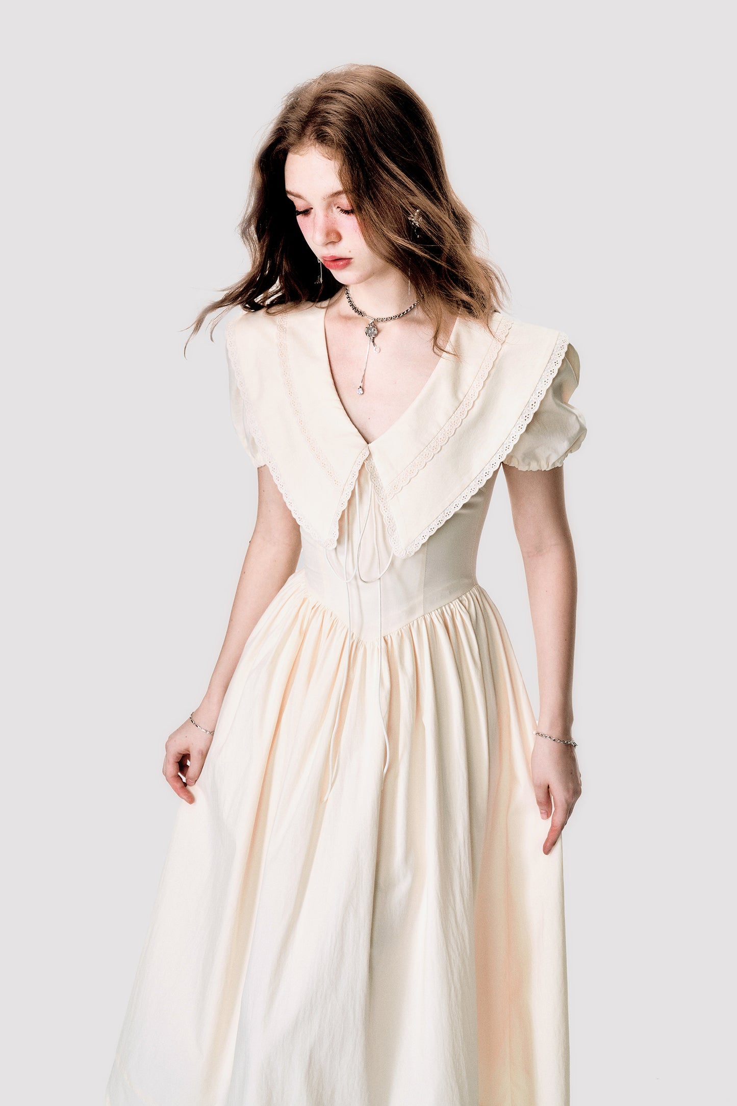 Statement Collar Puff Sleeve Dress