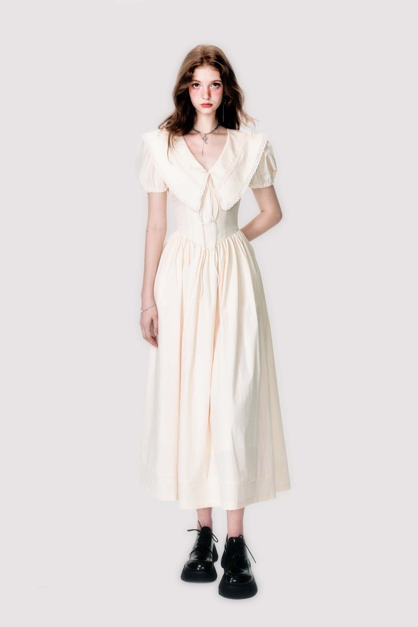 Statement Collar Puff Sleeve Dress