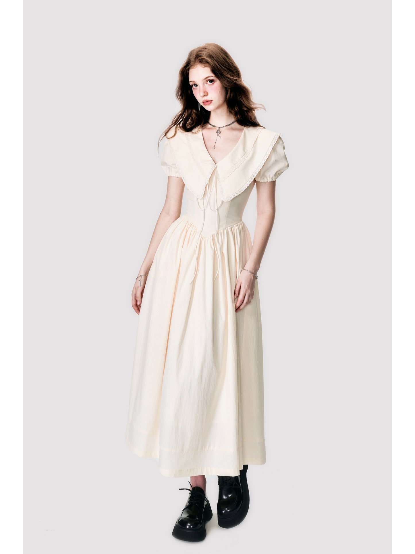 Statement Collar Puff Sleeve Dress