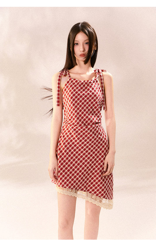 Asymmetric Checkered Dress With Tie Straps