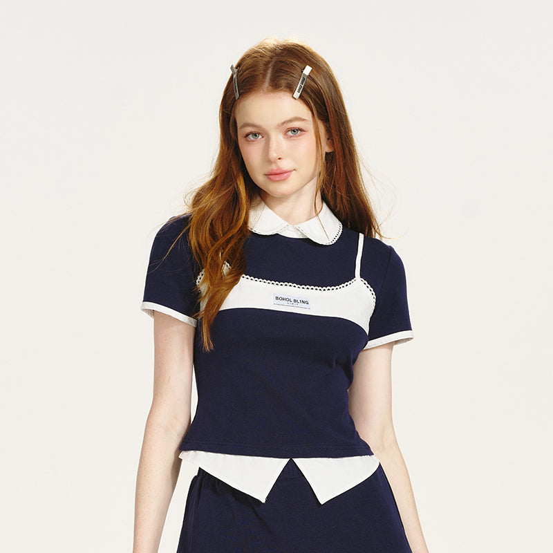 Color Block Layered Top & Pleated Skirt