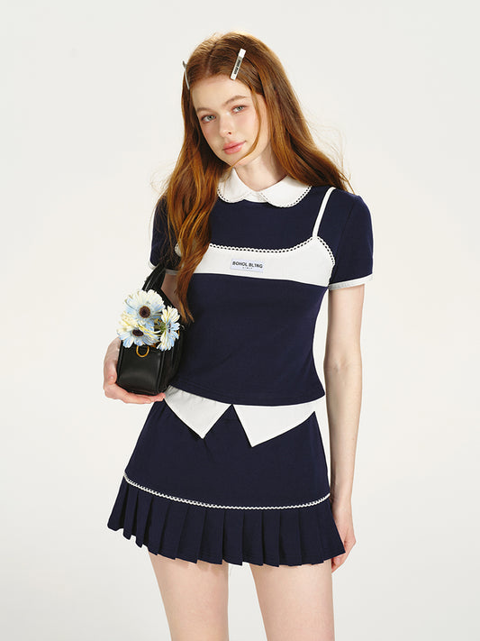 Color Block Layered Top & Pleated Skirt