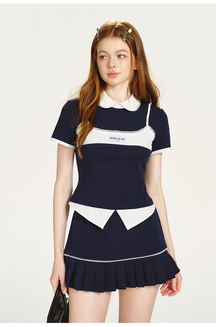 Color Block Layered Top & Pleated Skirt