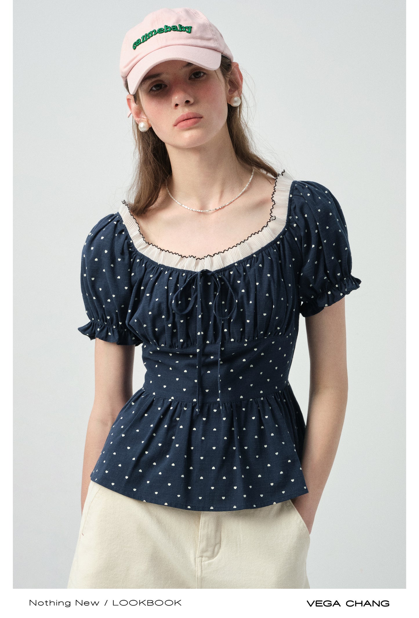 Smocked Polka Dot Blouse With Puff Sleeves