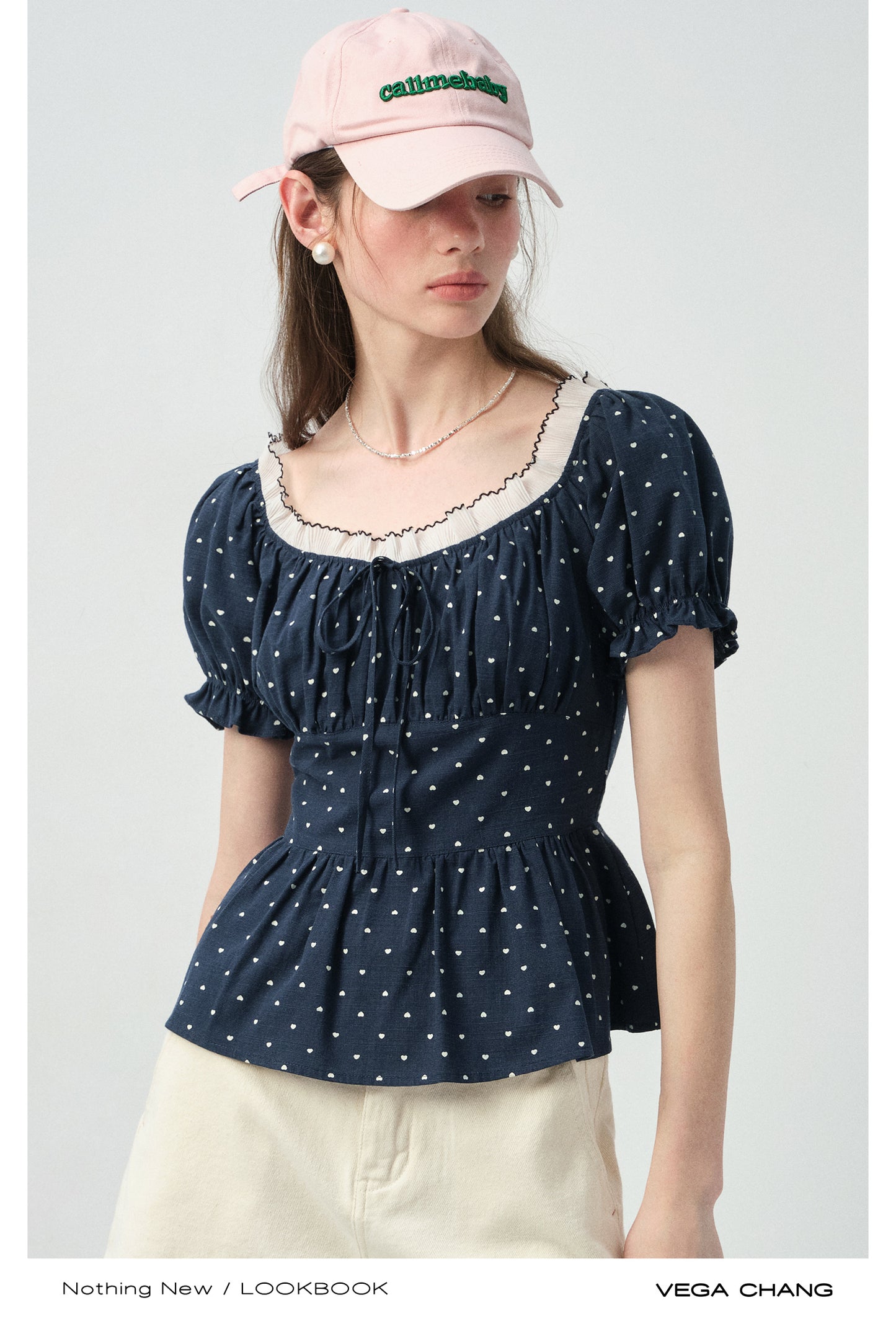 Smocked Polka Dot Blouse With Puff Sleeves