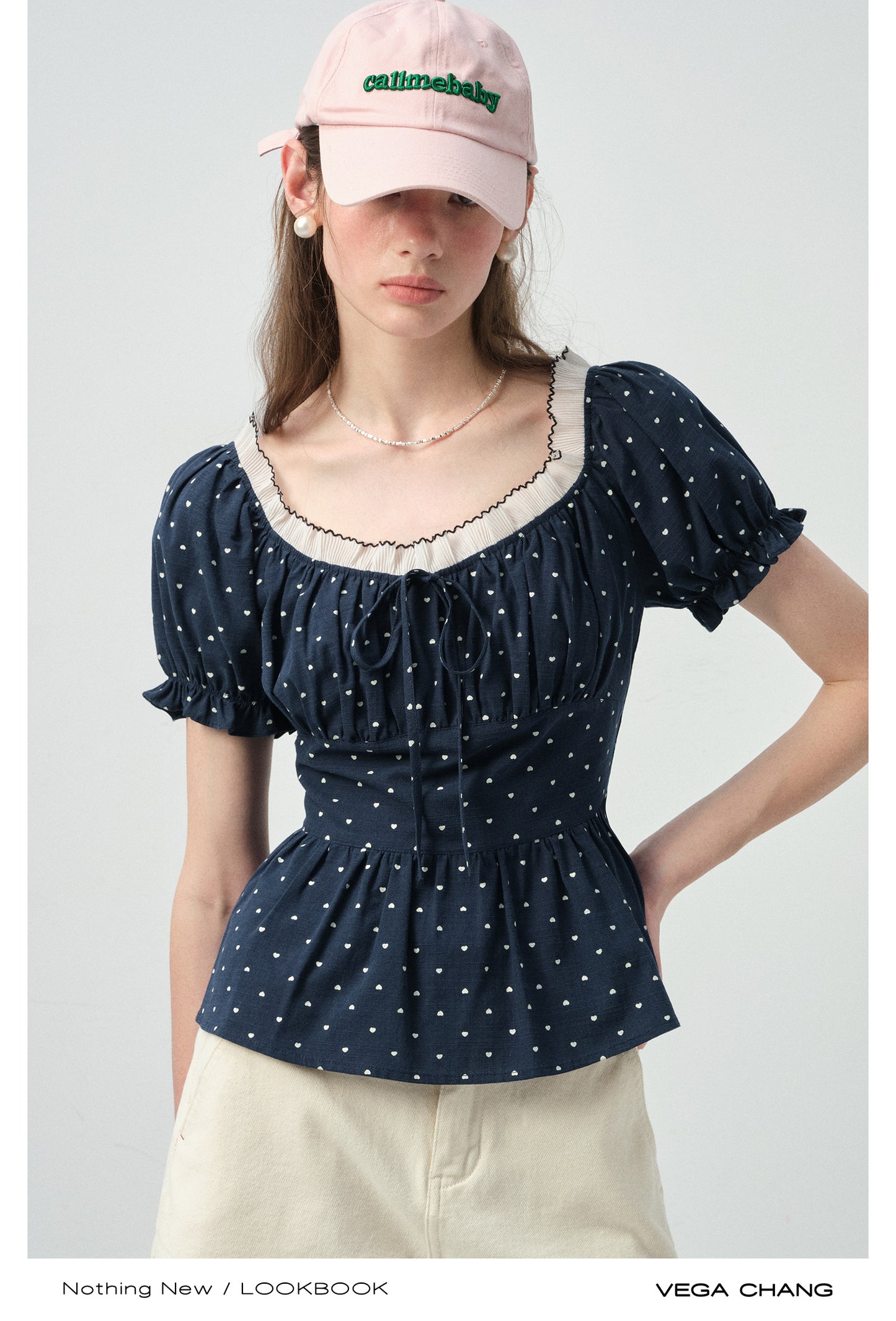 Smocked Polka Dot Blouse With Puff Sleeves