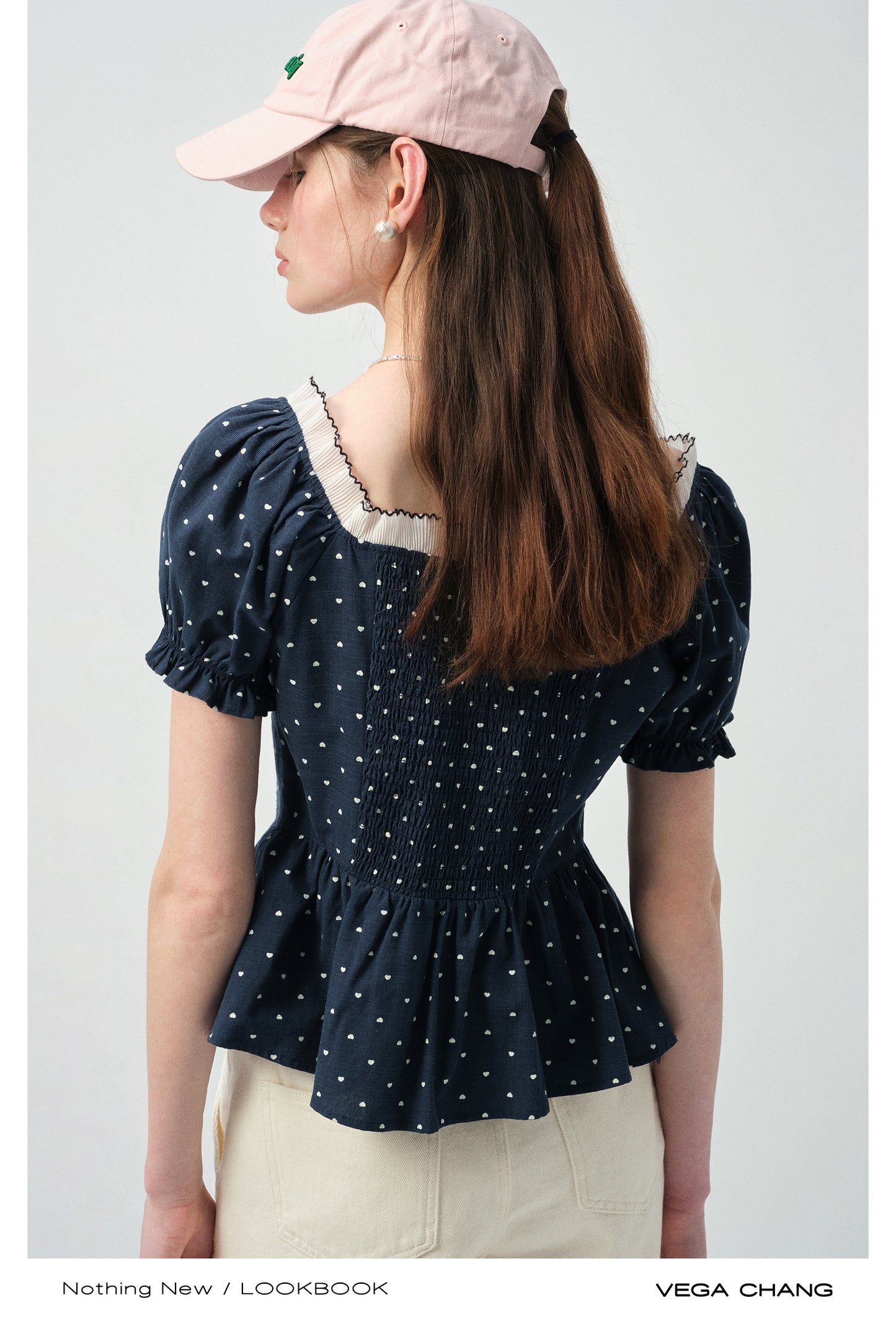Smocked Polka Dot Blouse With Puff Sleeves