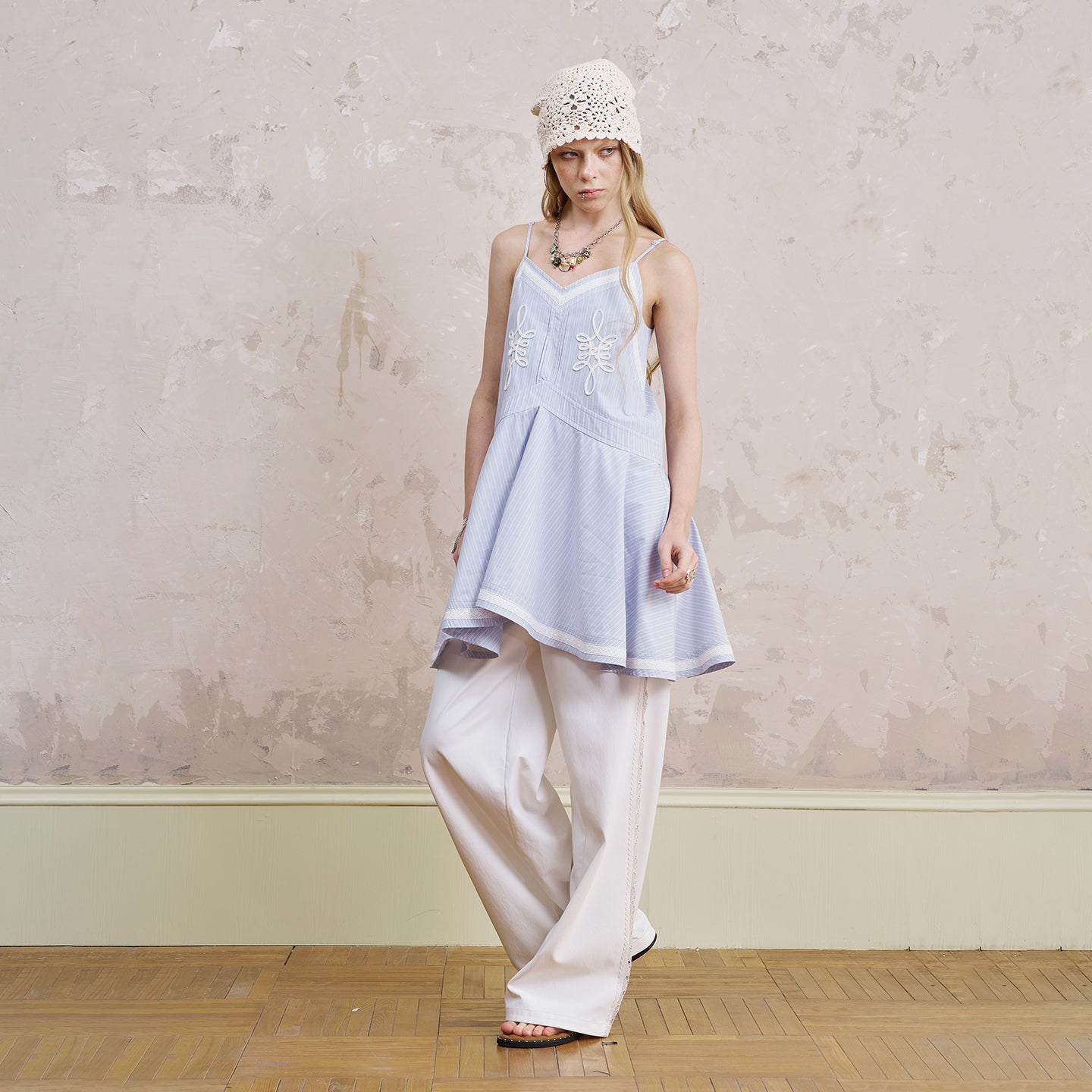 Embroidered Flared Cami Dress