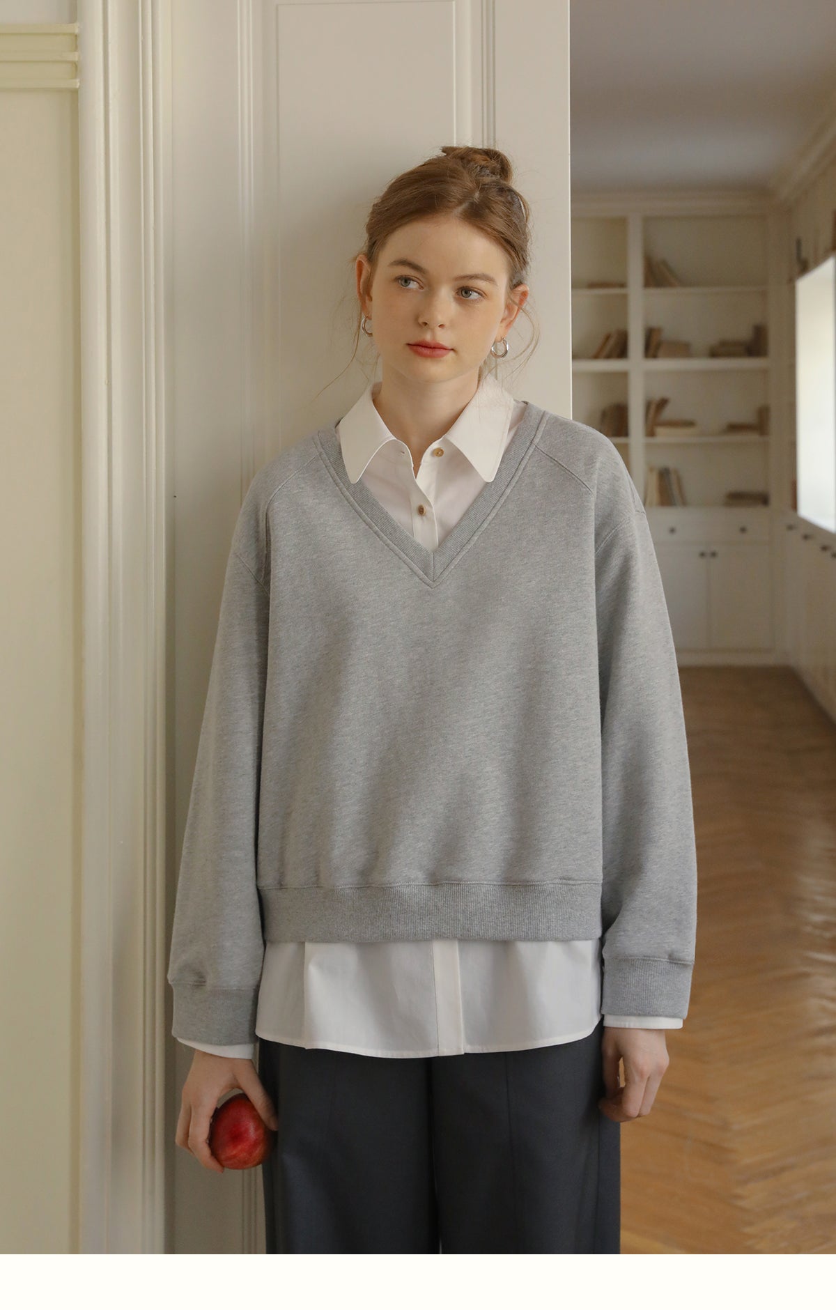 Cotton V-Neck Sweatshirt