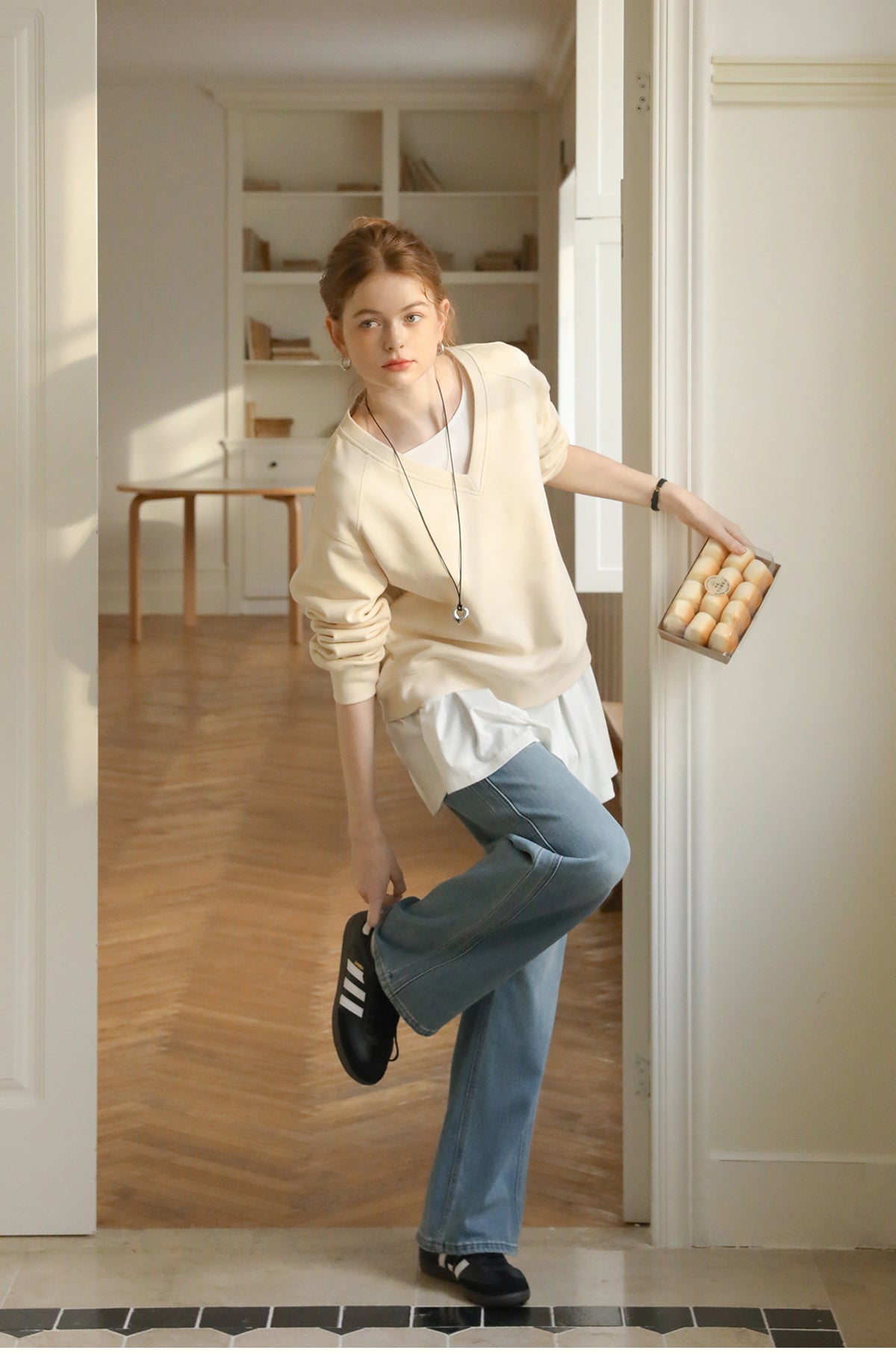 Cotton V-Neck Sweatshirt