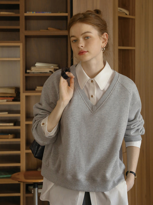 Cotton V-Neck Sweatshirt