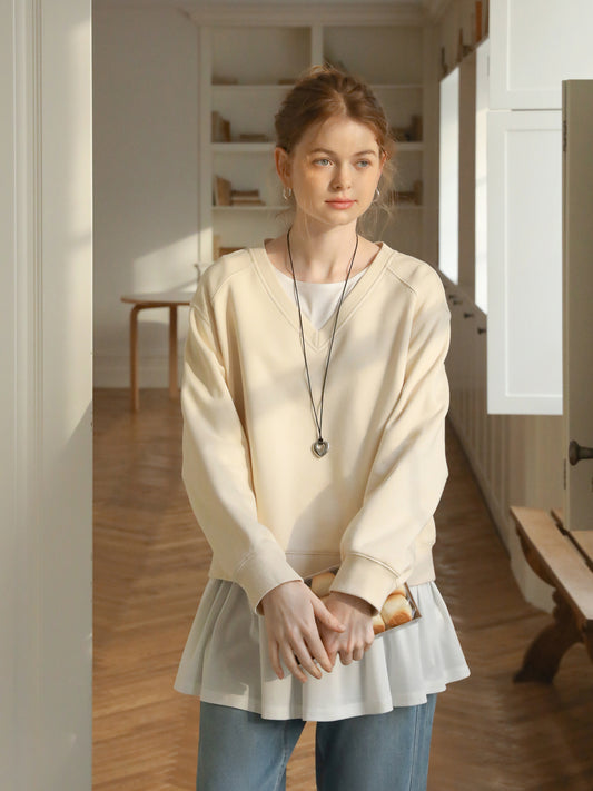 Cotton V-Neck Sweatshirt